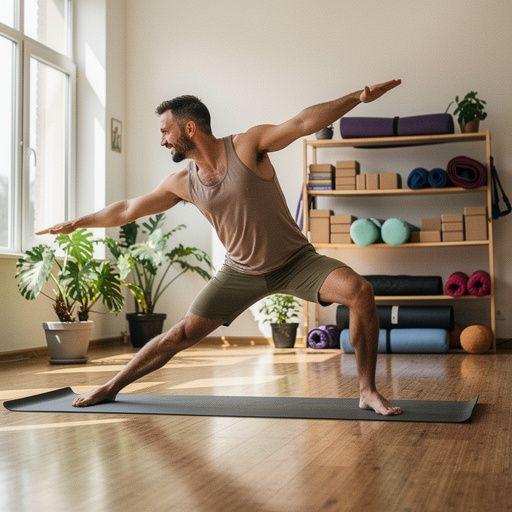 Dwoje partnerów uśmiechających się podczas praktyki jogi.