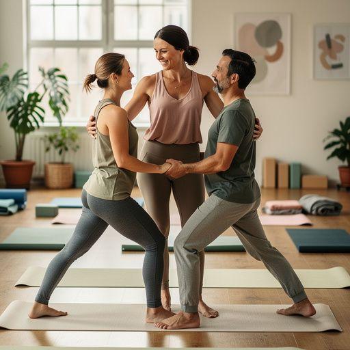 Asana jogi wykonywana w duetach z pomocą partnera.